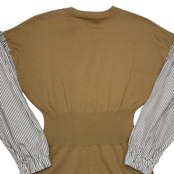 Derek Lam 10 Crosby Sweater Dress Lainey Mixed Media Tan Print Long Sleeve NEW - Picture 6 of 15